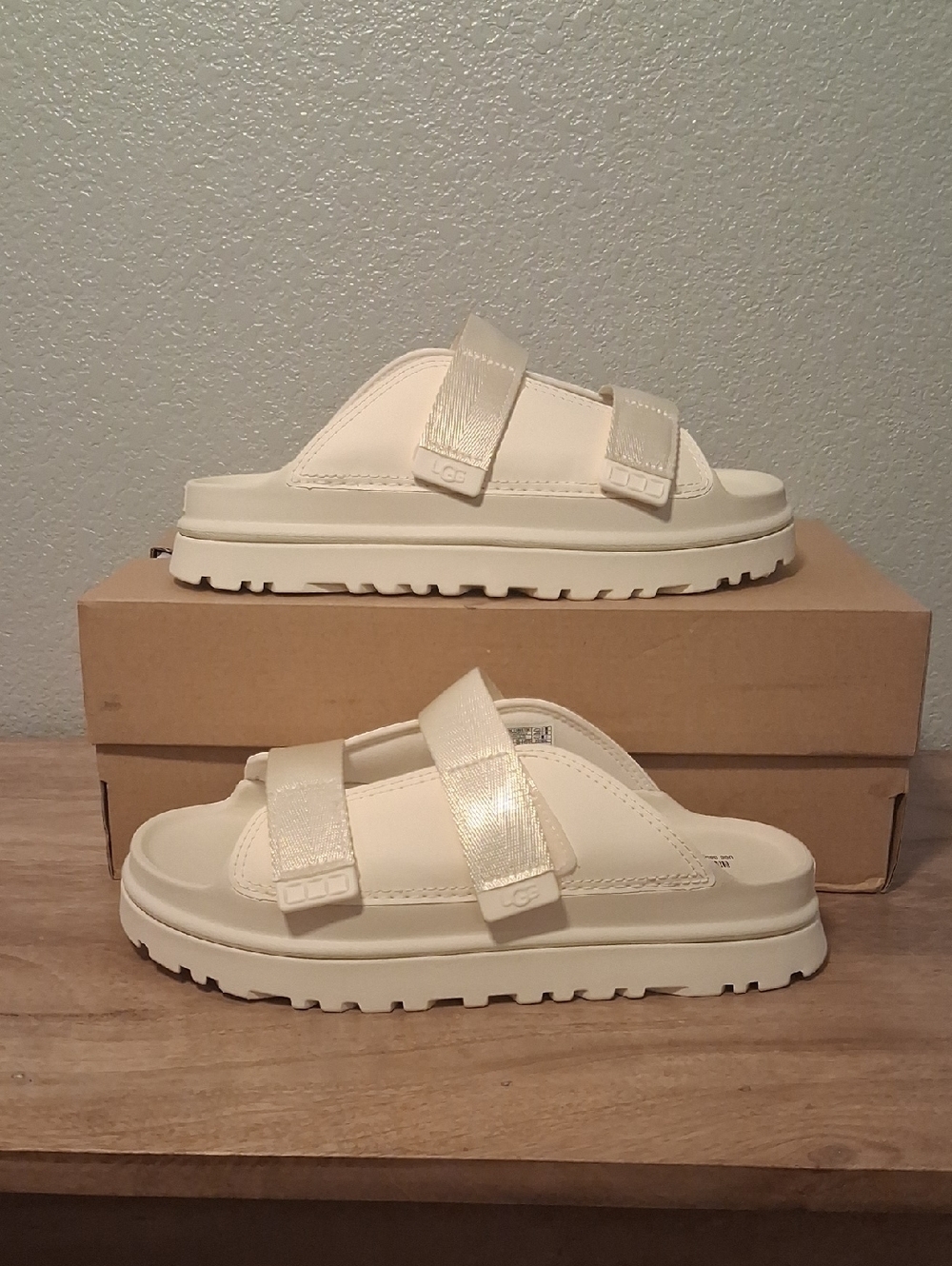 Cream Slide Sandals with Double Straps